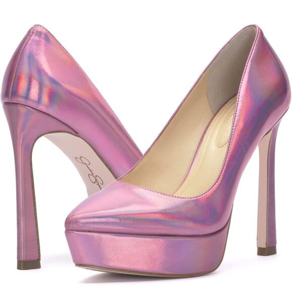 JESSICA SIMPSON Jariah Iridescent Almond Toe Platform Heels Pink 5.5M NEW - Picture 1 of 6